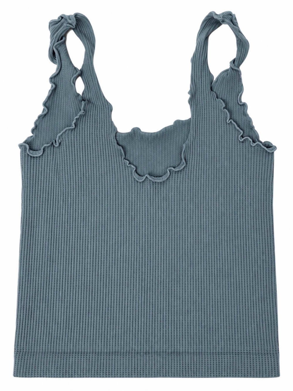 Ribbed Ruffle Tank Top - Slate Blue